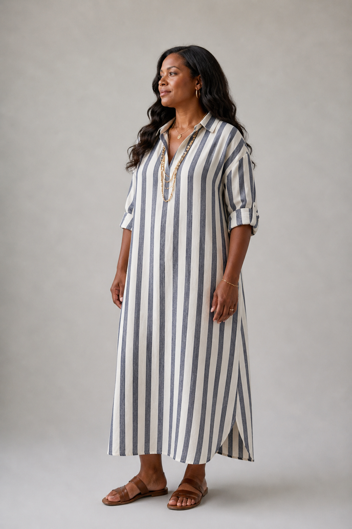 Naomi | Midi-Hemd Kleid mit langen Ärmeln und Streifen