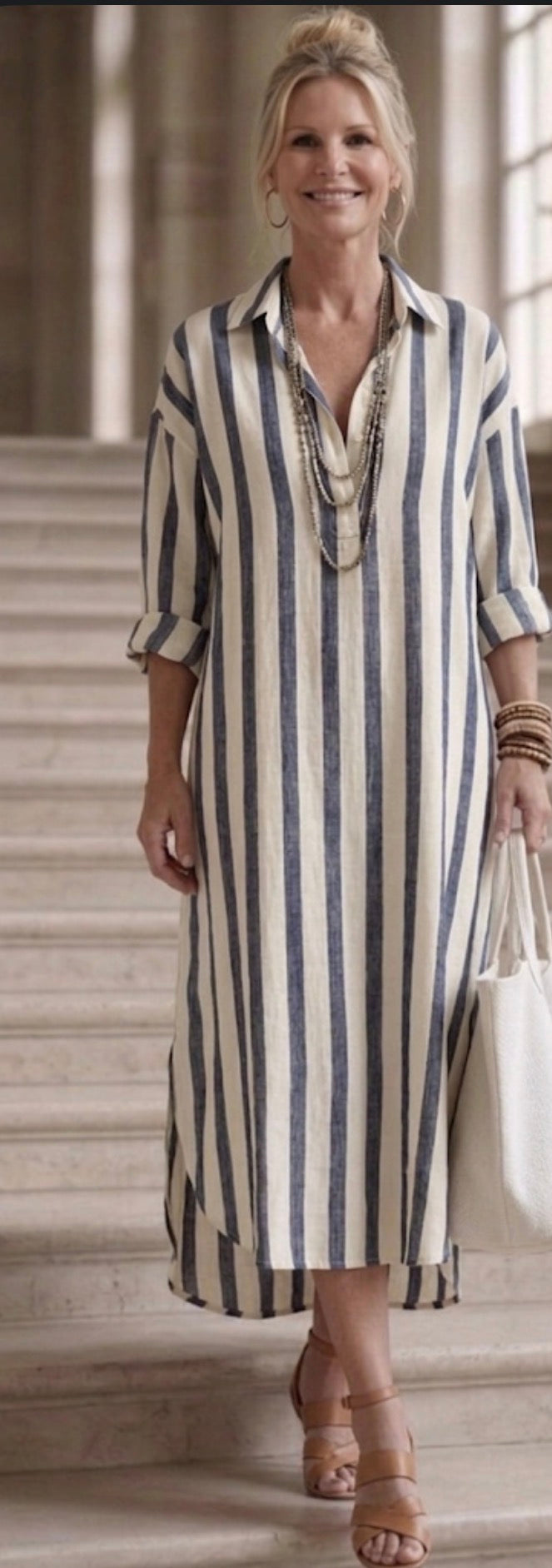 Naomi | Midi-Hemd Kleid mit langen Ärmeln und Streifen