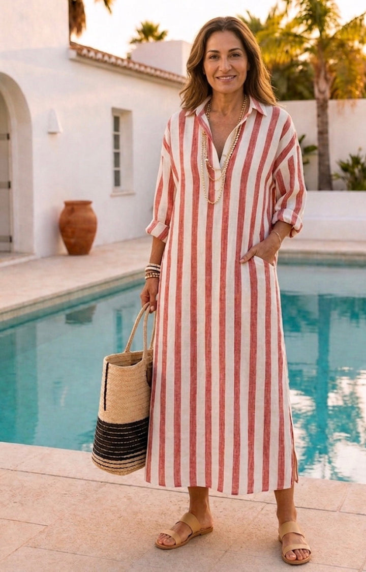 Naomi | Midi-Hemd Kleid mit langen Ärmeln und Streifen