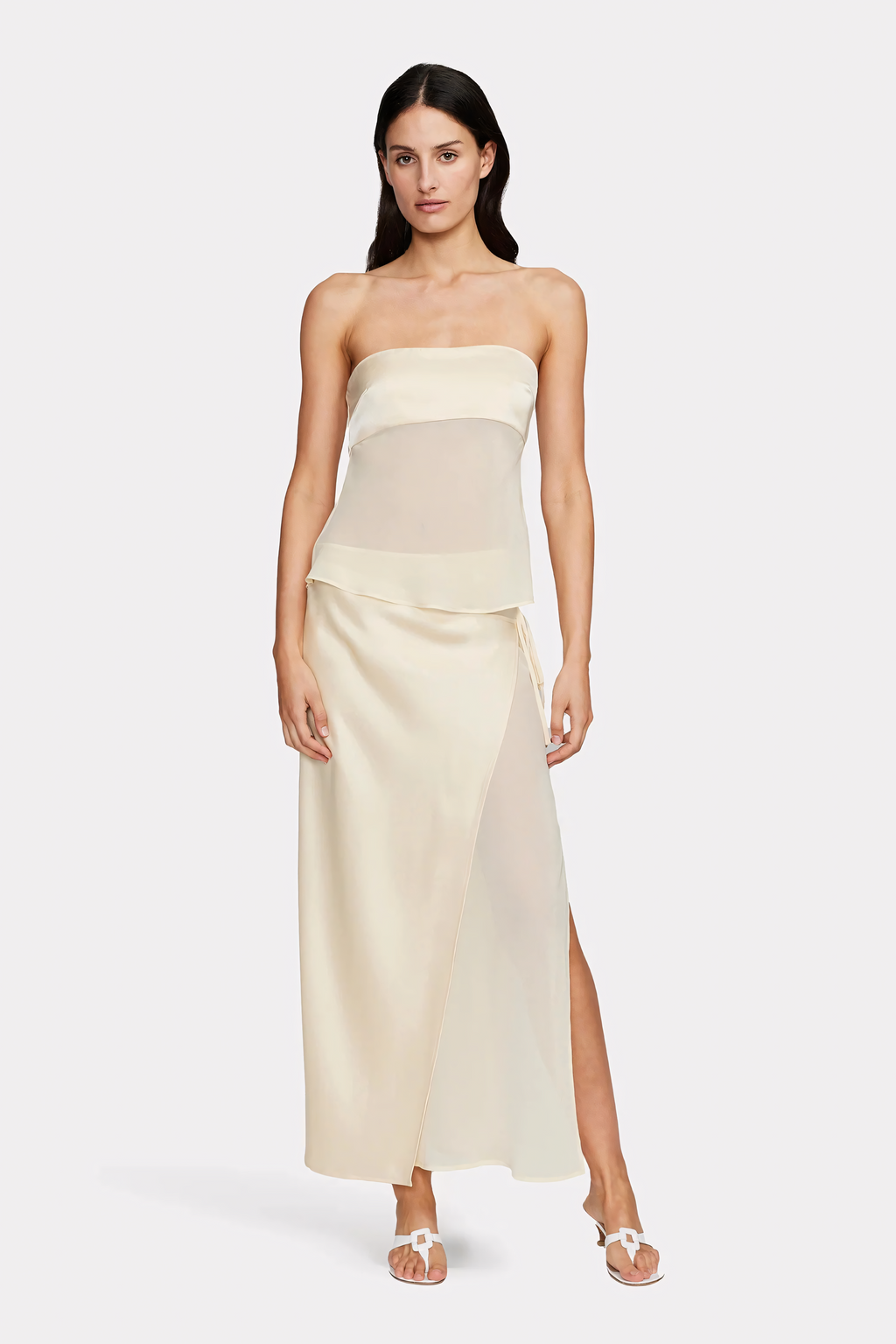Strapless dress with sheer draping