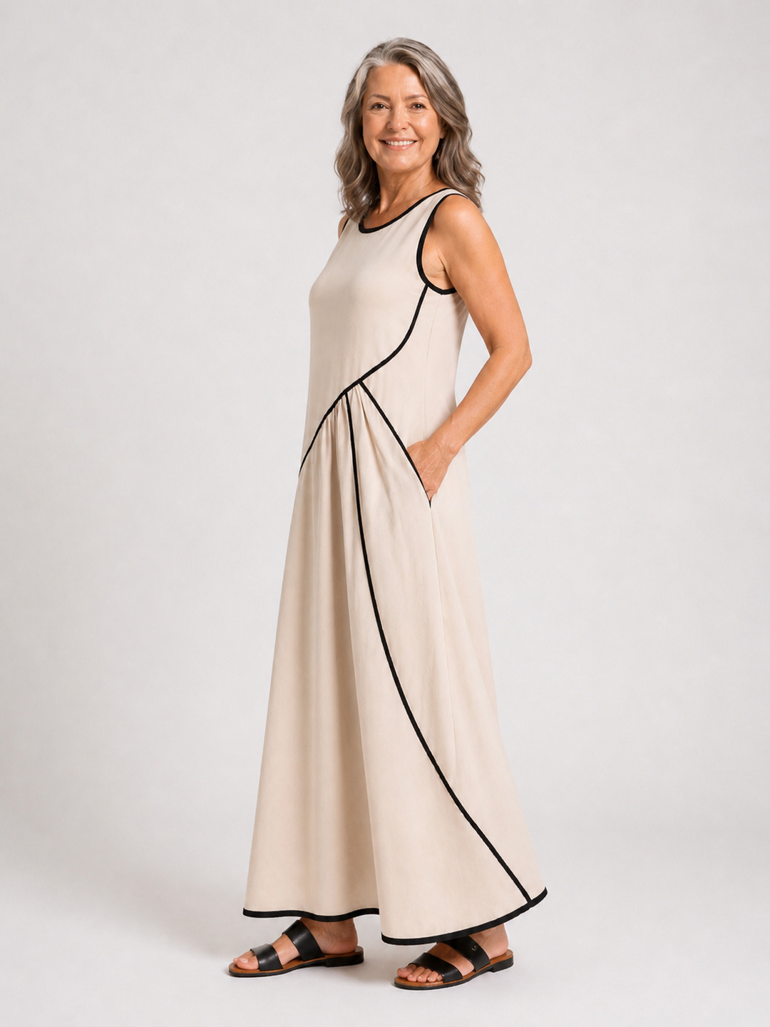 Soleia | Ärmelloses Maxikleid mit Rundhalsausschnitt