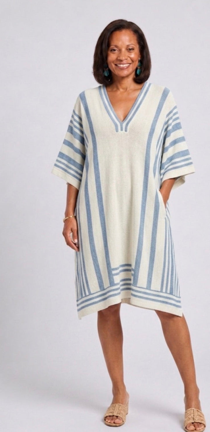 Serenella | V-Ausschnitt Kleid mit weitem Ärmel in Knielänge