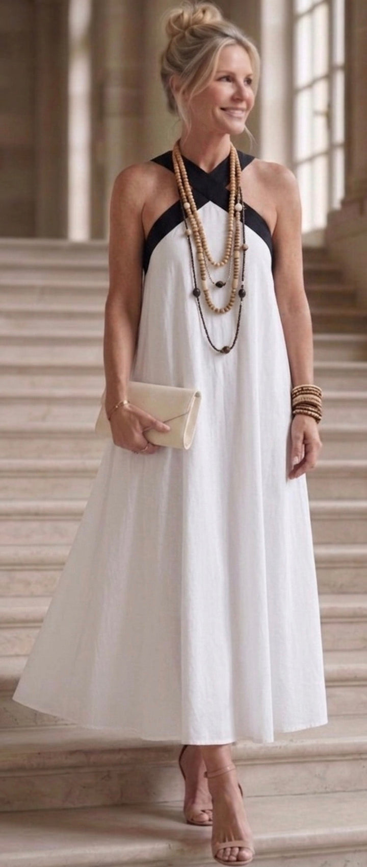 Adair | Midi-Kleid mit kontrastierenden Trägern und Kreuz-Ausschnitt