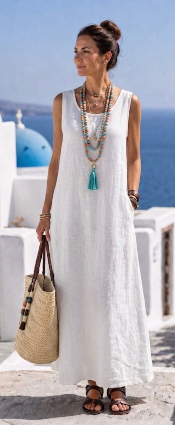 Ismera | Ärmelloses Rundhals-Relaxed-Midi-Kleid