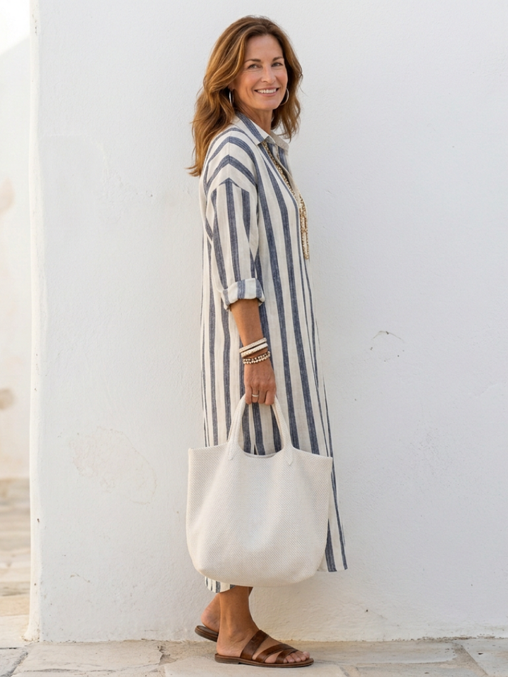 Naomi | Midi-Hemd Kleid mit langen Ärmeln und Streifen