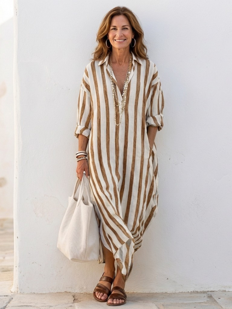 Naomi | Midi-Hemd Kleid mit langen Ärmeln und Streifen
