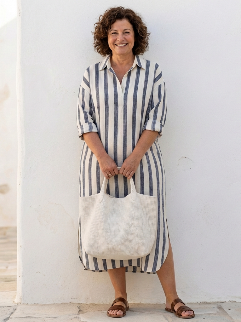 Naomi | Midi-Hemd Kleid mit langen Ärmeln und Streifen