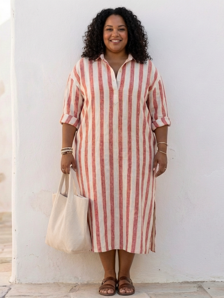 Naomi | Midi-Hemd Kleid mit langen Ärmeln und Streifen