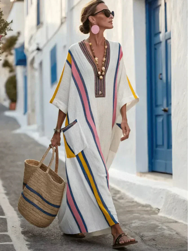 Noemi | V-Ausschnitt Halbarm Tasche Maxikleid