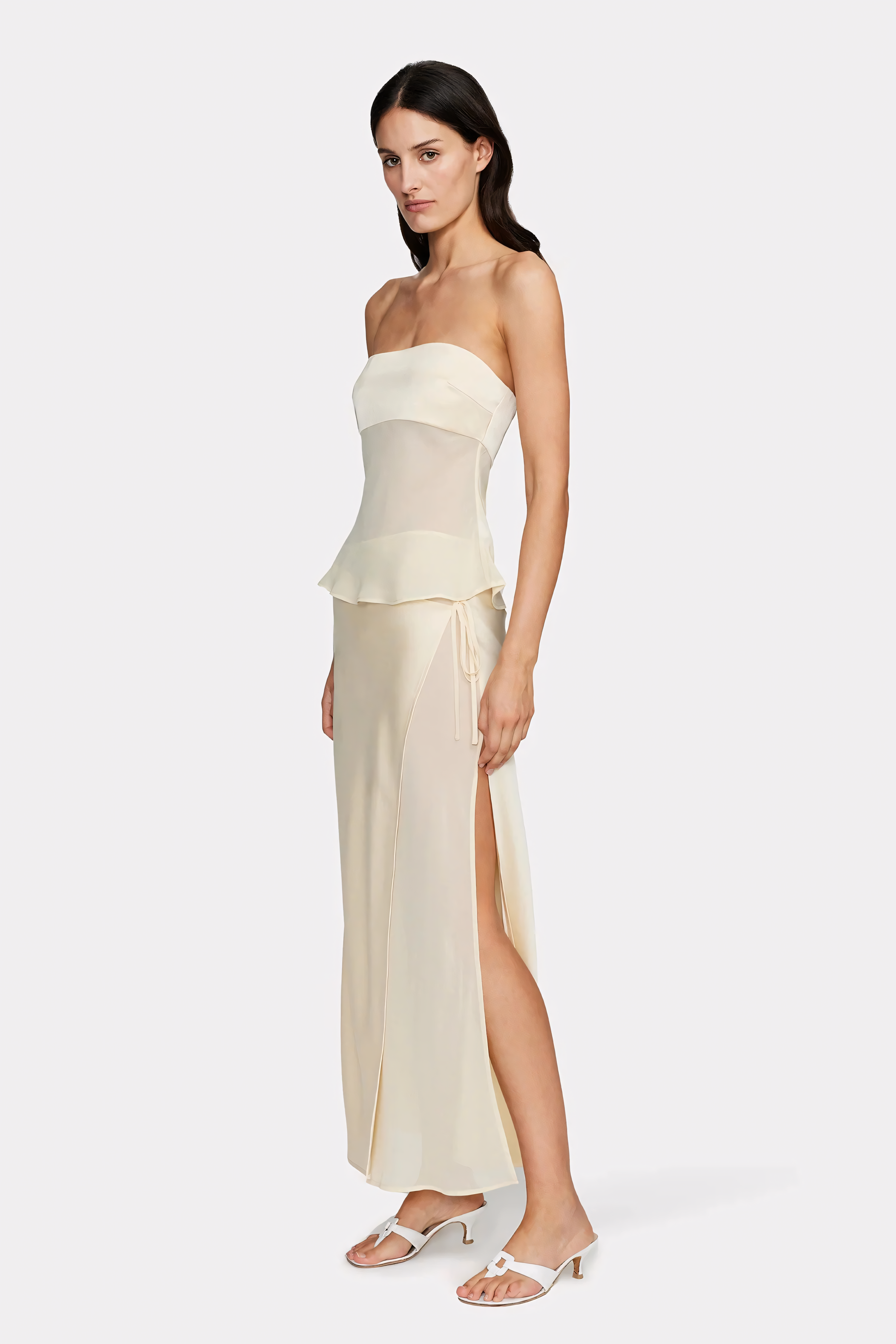 Strapless dress with sheer draping