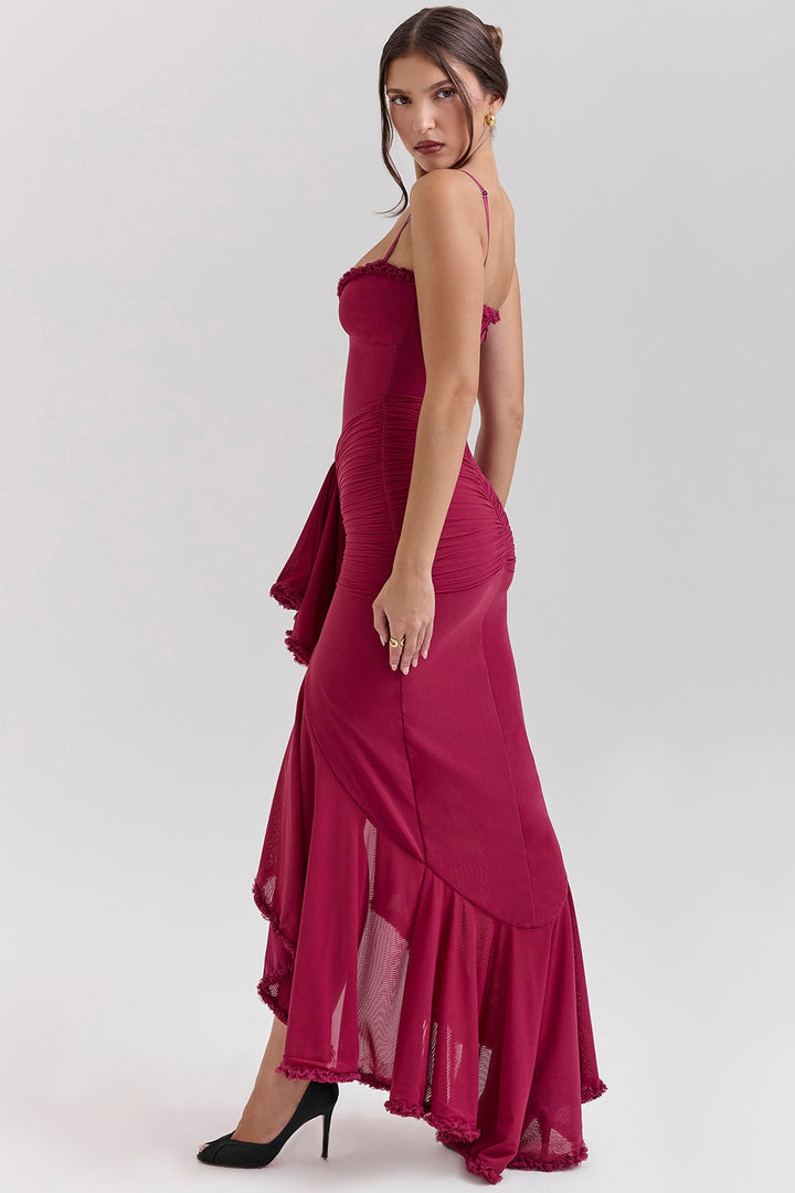 Maxikleid aus Rüschen-Netzstoff