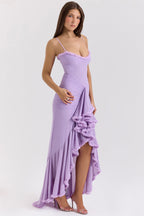 Maxi dress in ruffled mesh