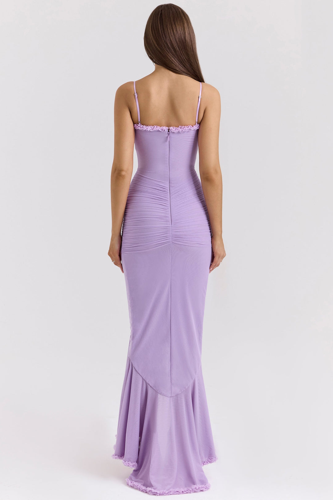 Maxikleid aus Rüschen-Netzstoff