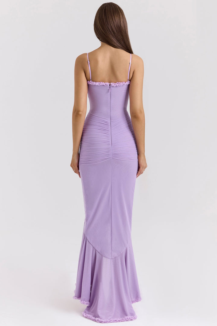 Maxikleid aus Rüschen-Netzstoff