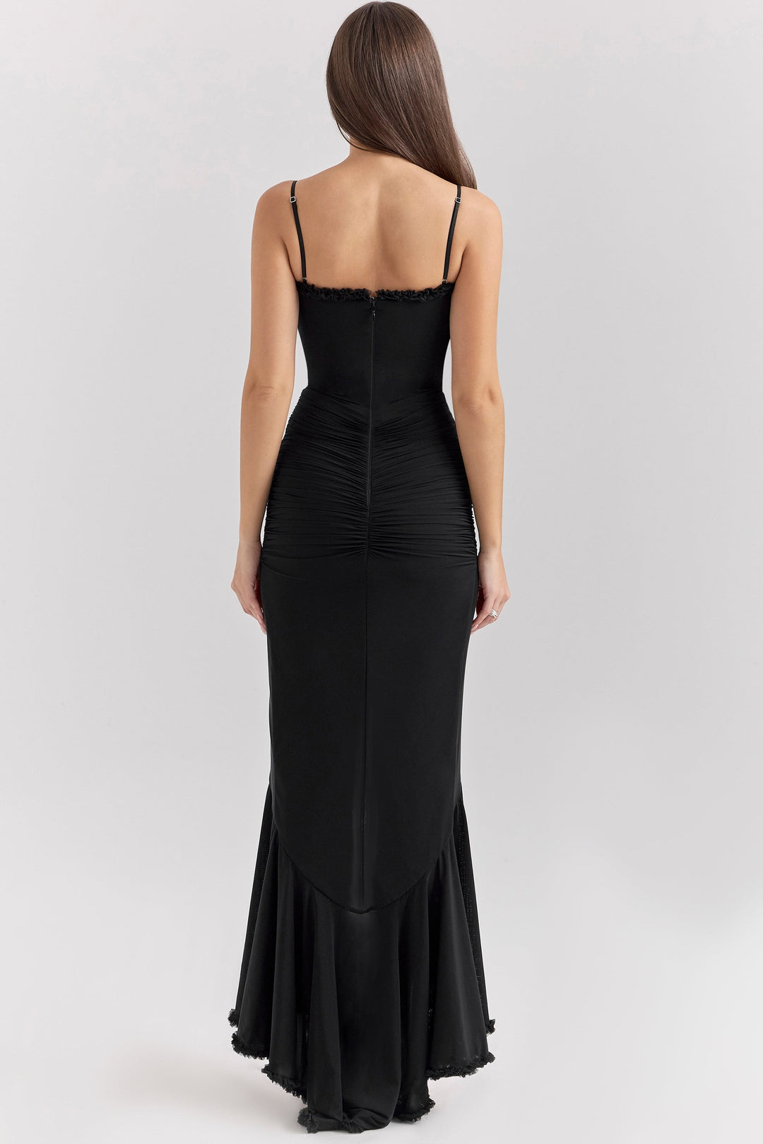 Maxikleid aus Rüschen-Netzstoff