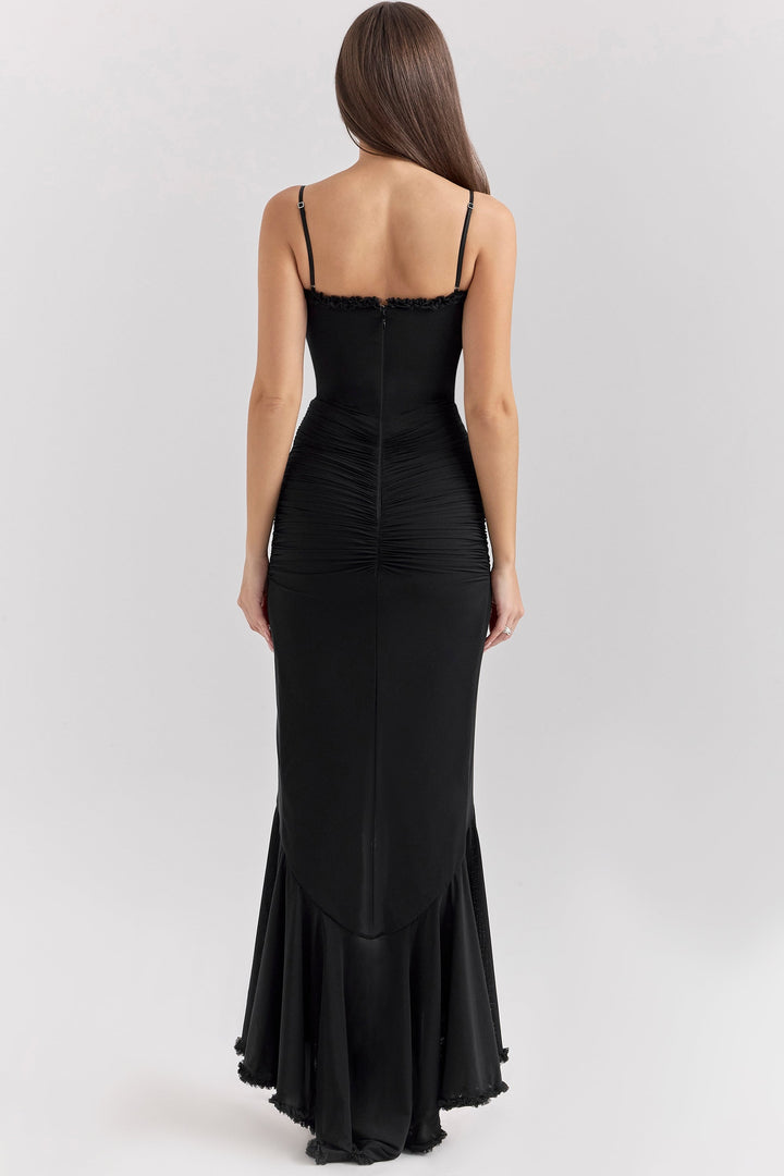 Maxikleid aus Rüschen-Netzstoff