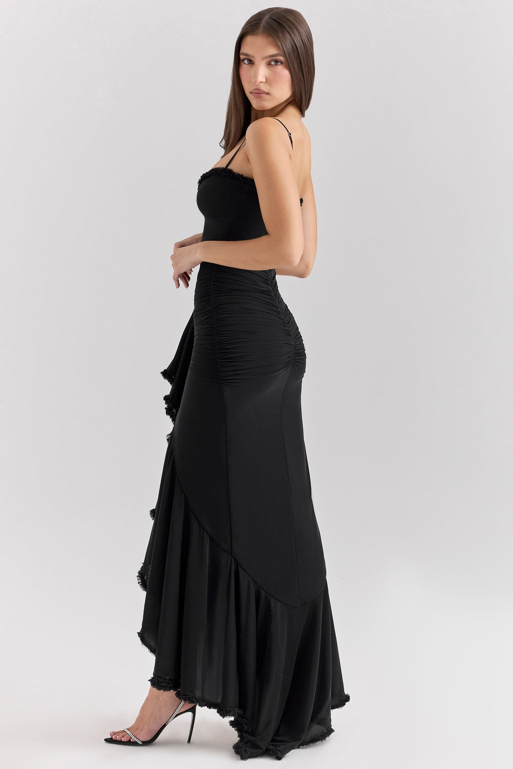 Maxi dress in ruffled mesh