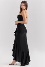 Maxi dress in ruffled mesh