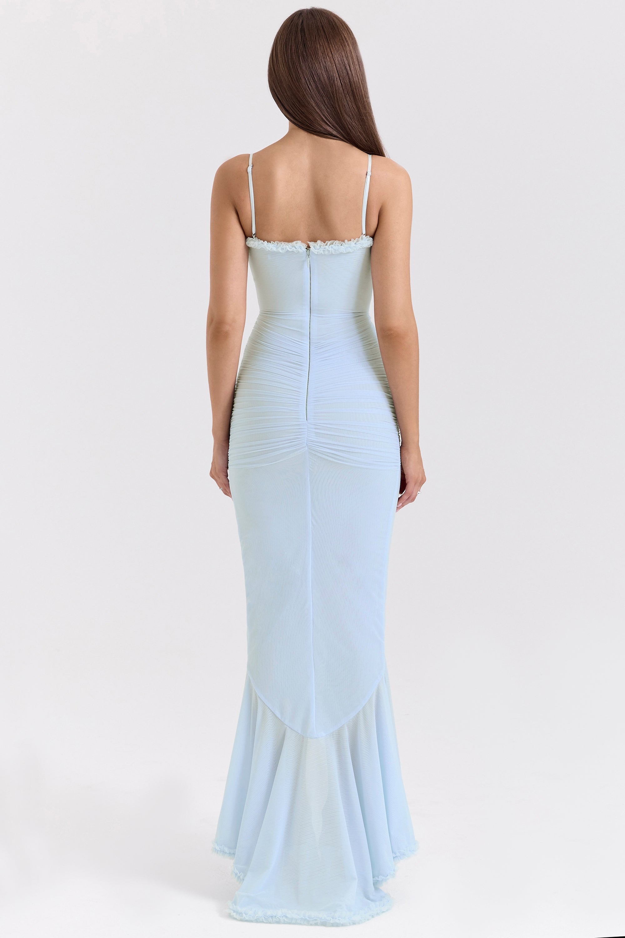 Maxi dress in ruffled mesh