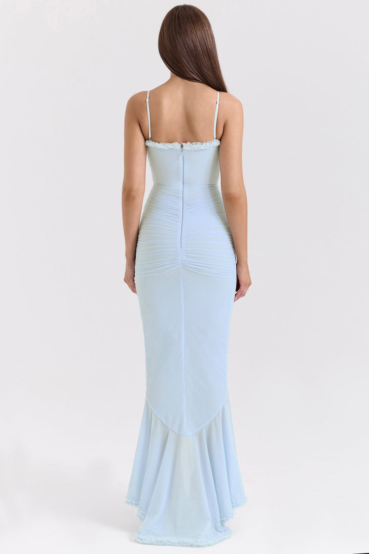 Maxikleid aus Rüschen-Netzstoff