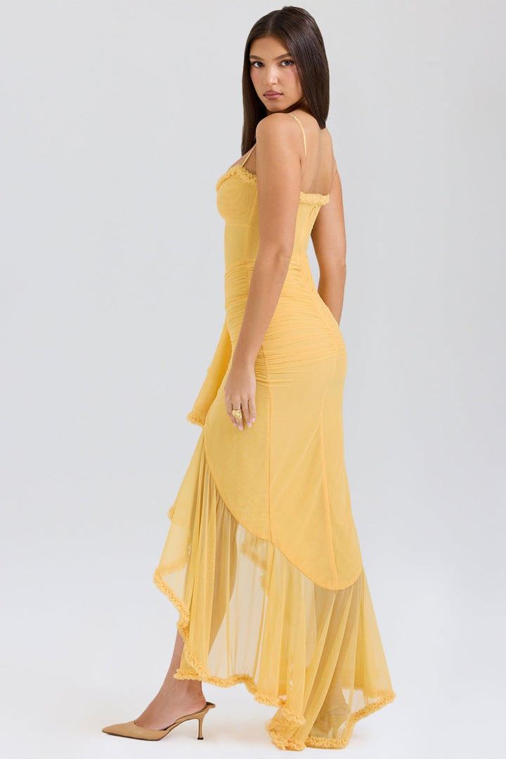 Maxikleid aus Rüschen-Netzstoff